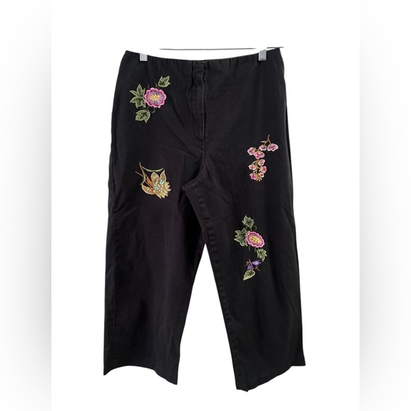 Larry Levine Pants - Vintage floral black sequin cropped straight leg pants